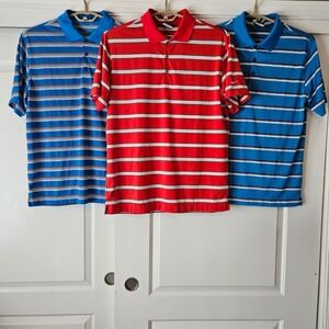 Lot of 3 Nike Golf Polo Mens Large Red Blue White Striped Dri-FIT